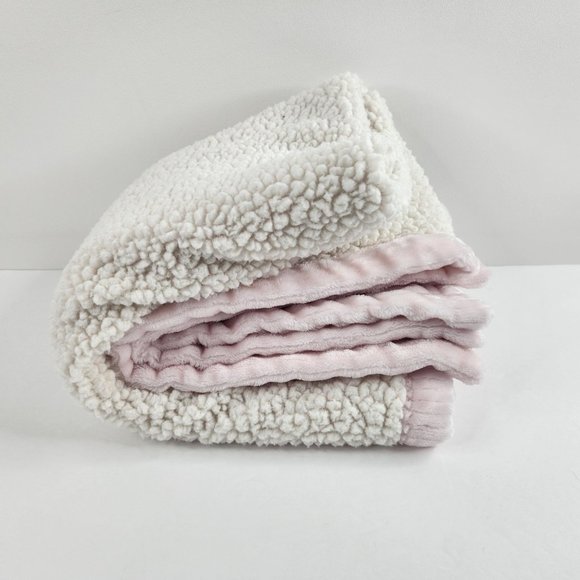 Mon Lapin Baby Girl Blanket Solid Pink Ribbed Cream Sherpa Security Blanket - Picture 5 of 8